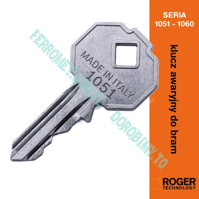 Dorobienie klucza awaryjnego do bramy ROGER TECHNOLOGY (Seria 1051 - 1060)